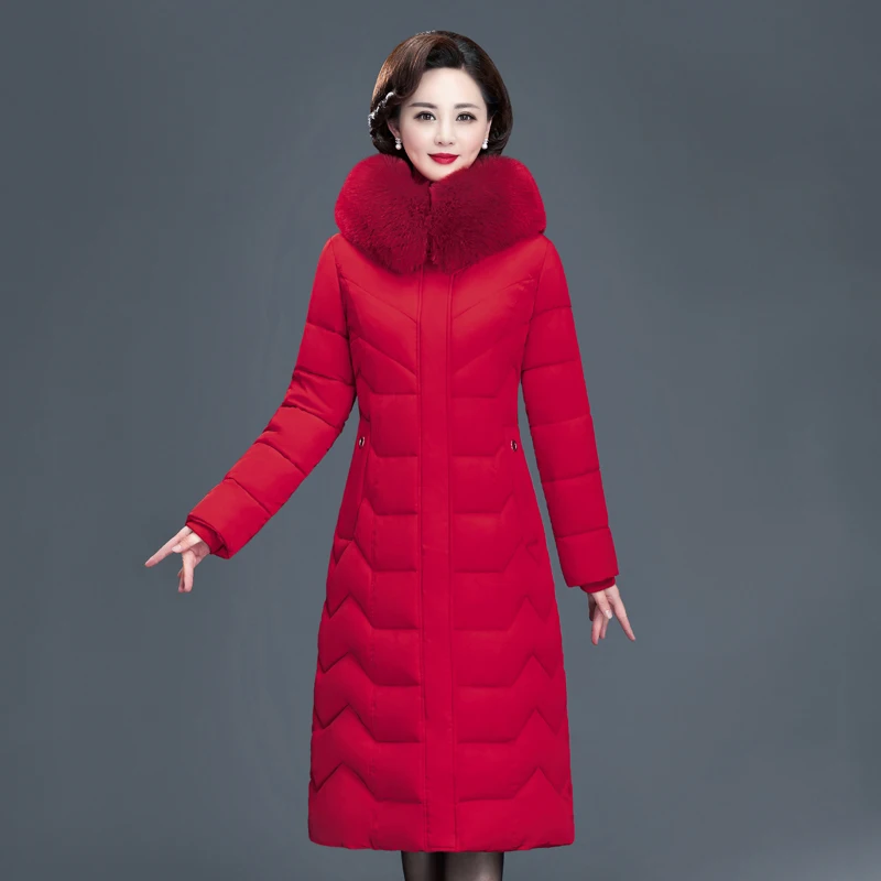 Высокое качество женская зимняя куртка теплая Утепленная зимняя одежда с капюшоном с мехом Женская парка длинное стеганое пальто