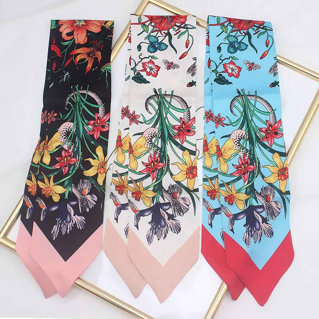 Luxury Scarf Women Scarves Designer Fashion Ladies Hand Made Bag Hat Headband Tied Handle Small Ribbon Silk Scarf Foulard Femme