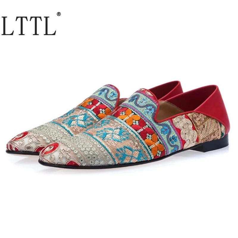 LTTL New Arrival Red Loafers Luxury Embroidered Glitter