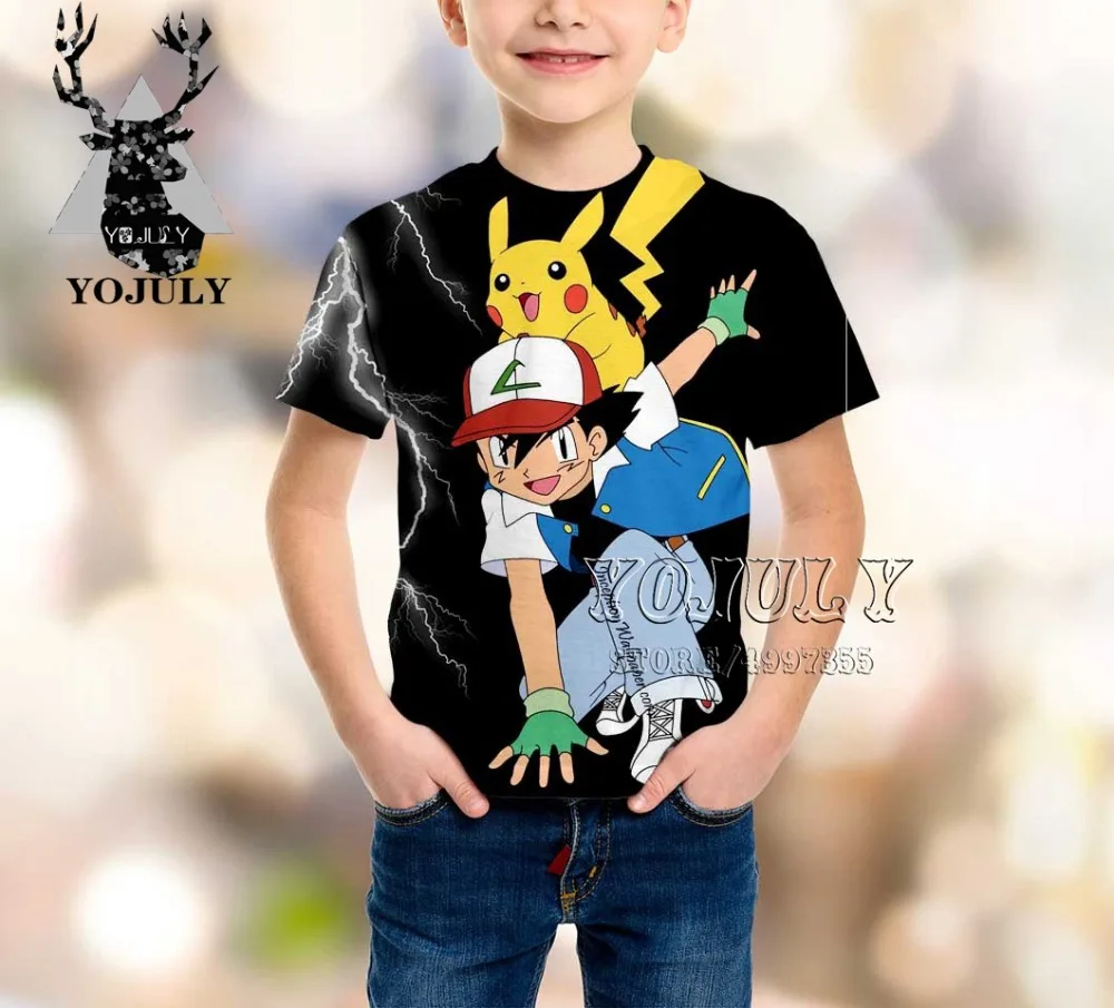 YOJULY Pikachu/новая детская одежда с 3d принтом для мальчиков и девочек-подростков детская футболка Лидер продаж, модные футболки с круглым вырезом, A413