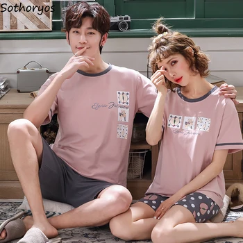 

Pajama Sets Summer Short Sleeve Printed Couples Pyjamas Casual Sleepwear 3XL Loose Homewear Nightwear Set Breathable Elegant New