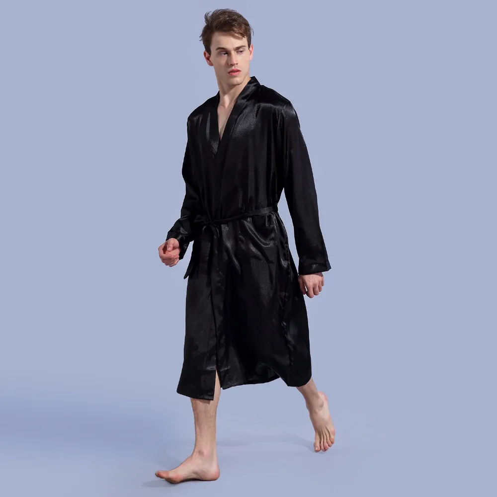 mens black satin robe