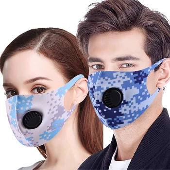 

20pcs Washable Mouth Masks With Valve Dustproof Breathable Camouflage Ultralight Face Cover Outdoor Riding Mask Tools for Adult
