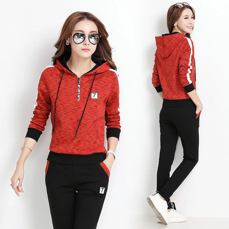 

2019 Real Hot Sale Piece Set Tops&pant Clothing Breathable Ladies Hooded 2pcs Sports Suits Female Vestidos Conjunto Feminino