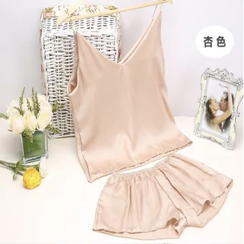 

Sexy Sleepwear Set Sling Sleepwear Lingerie sleep tops Pure color Underwear And Shorts пижама женская пижама для женщин