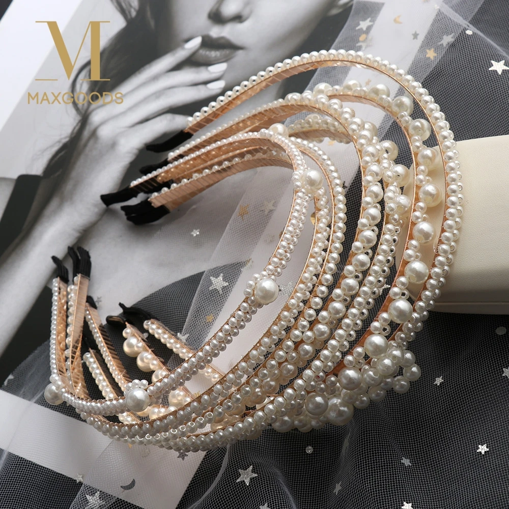 

1 Pcs Elegant Crystal Pearls Hairband for Women Luxury Bridal Flowers Headband Wedding Birthday Head Hoop Hair Jewelry