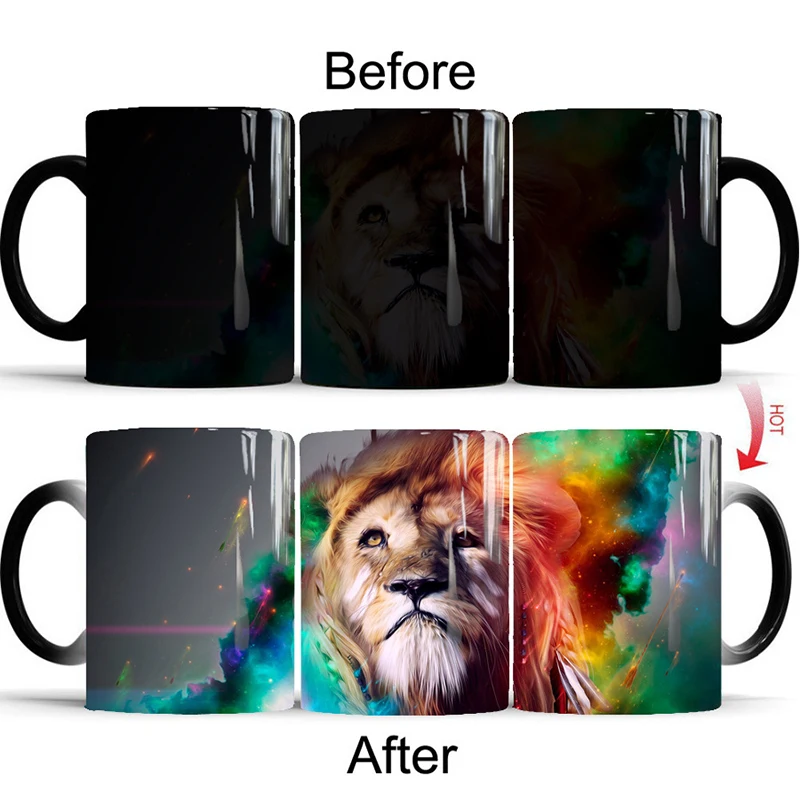 

1Pcs New 350ml Lion Magic Color Changing Mug Ceramic Coffee Milk Tea Cup Best Gift for Your Family Friends Children Kids