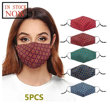 

5pcs Adult Geometry Printed Adjustable Washable Safety Protect Haze Mask Mascarilla Reutilizable Masques Lavable Mondkapjes
