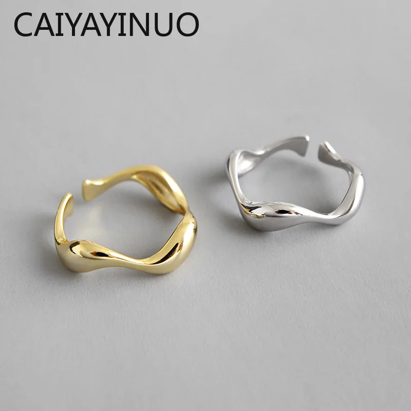CAIYAYINUO 100% 925 пробы Серебряное Открытое кольцо INS минималистичное неравномерное