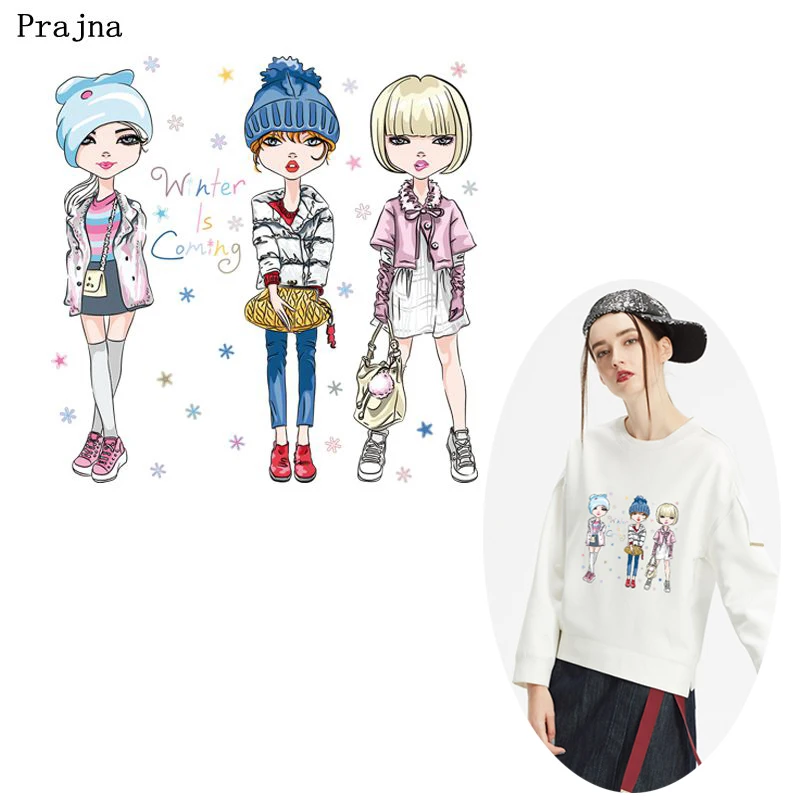 

Prajna Fashion Girl Iron On Heat Transfers Thermal Stickers On Clothes DIY Cartoon Heat Transfer Hot Vinyl Sticker Washable Iron