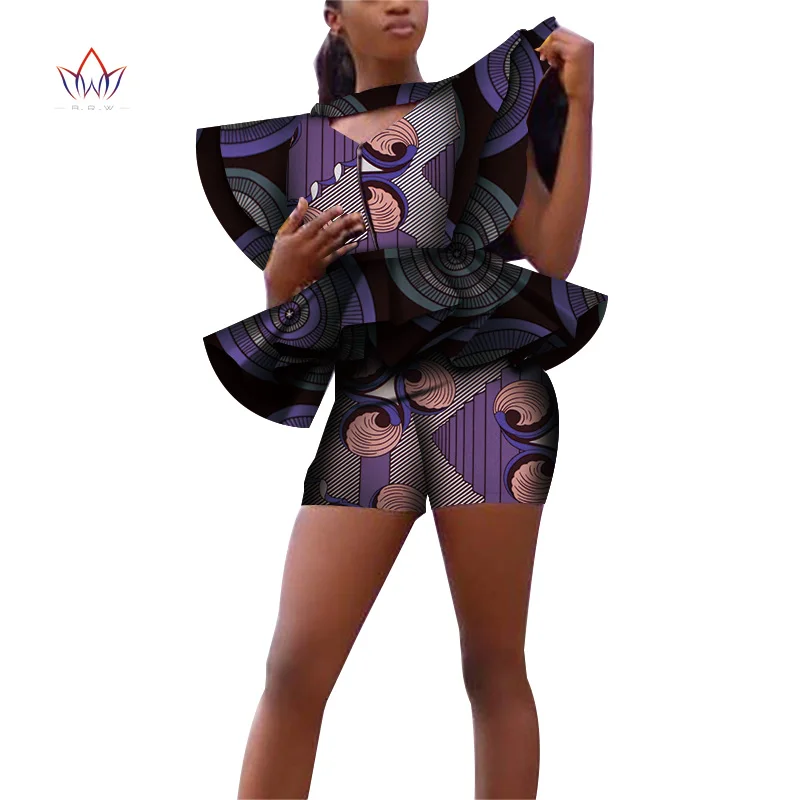 Африканский принт летние комплекты для женщин Базен размера плюс Африканский комплект топы+ шорты Женская традиционная африканская одежда WY4262 - Цвет: 24