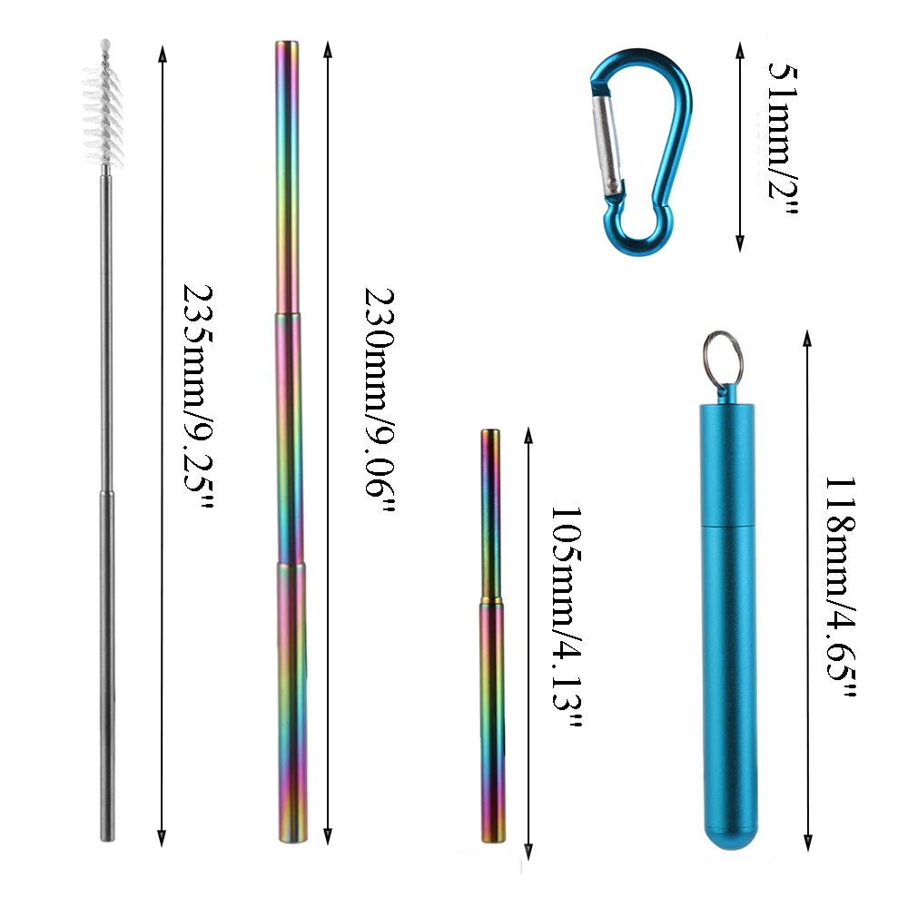 5 шт./компл. eco-friendly Нержавеющая сталь телескопическая питьевой соломы путешествия Кухня& бар многоразовые cгибающийся Металлический Набор соломинок
