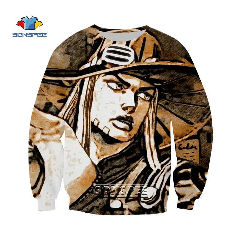 SONSPEE JoJo Необычные Приключения Аниме Толстовка 3D печатных толстовки для женщин мужчин Homme повседневное с длинным рукавом хип хоп Топ пуловер A37