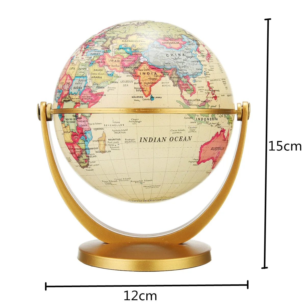 12cm Retro Globe 360 Rotating Earth World Ocean Map Ball Antique Desktop Geography Learning Education Home School Decoration