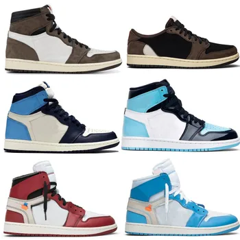 

New 1 high OG basketball shoes 1s Royal black Toe Travis Scotts Obsidian UNC Patent men women sneakers trainers