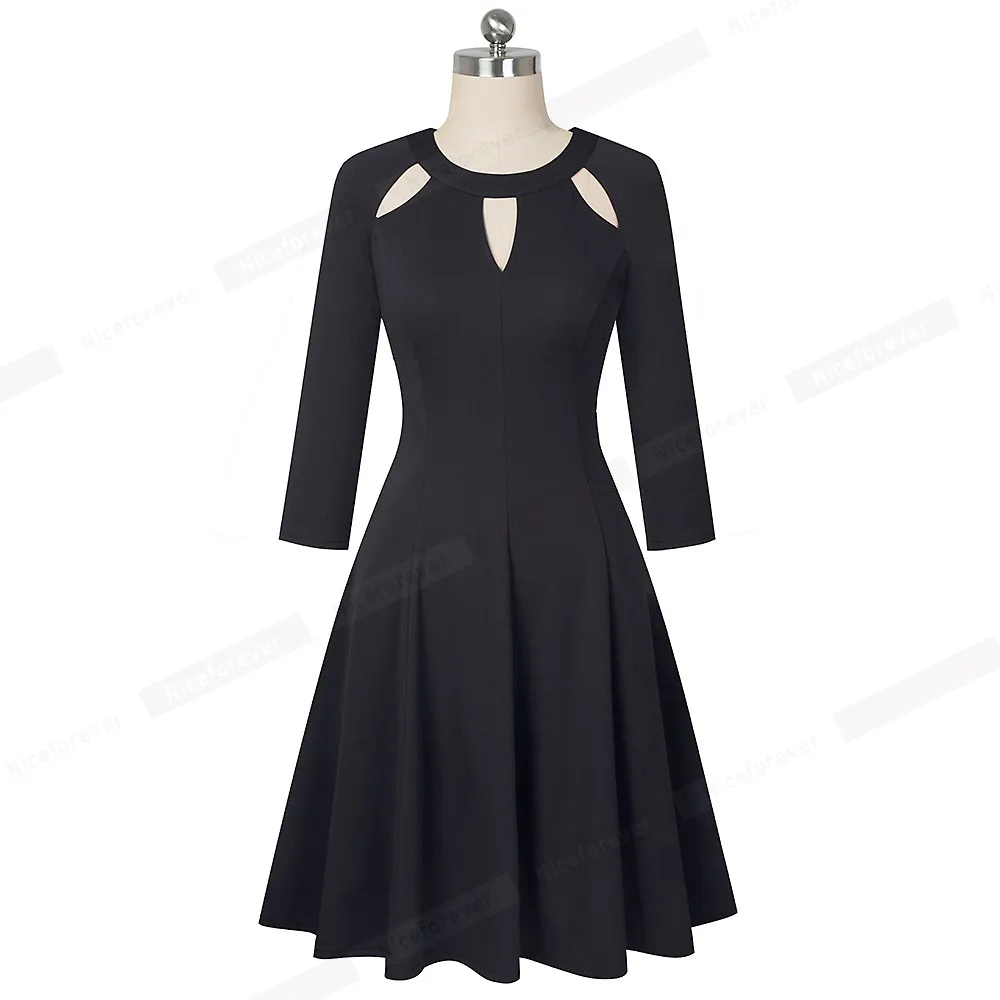 Najtaniej Ładny zawsze elegancki czysty kolor drążą dekolt vestidos Business Party Flare linii kobiet sukienka typu swing A189