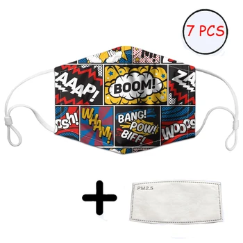 

THIKIN Boom Biff Print Women Mask Cool Boys/Men Masque Dustproof Washable Face Mask with 7 Filters Non-disposable Cubrebocas