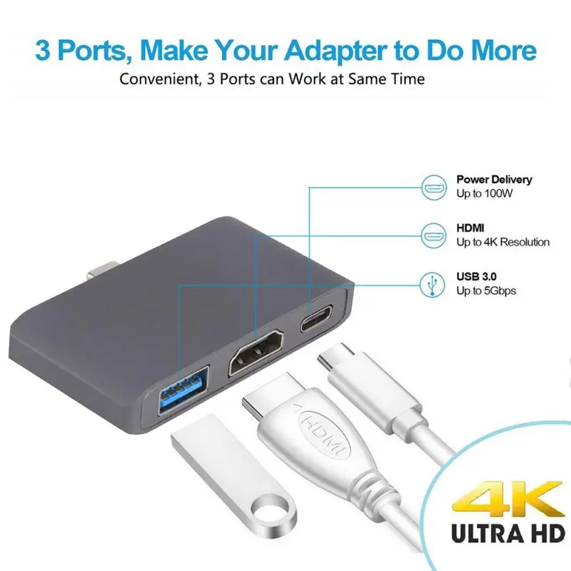 Usb C HDMI USBC к HDMI 3,1 конвертер адаптер Тип C к DMI/USB 3,1/type C адаптер type-C Алюминиевый для Apple Macbook