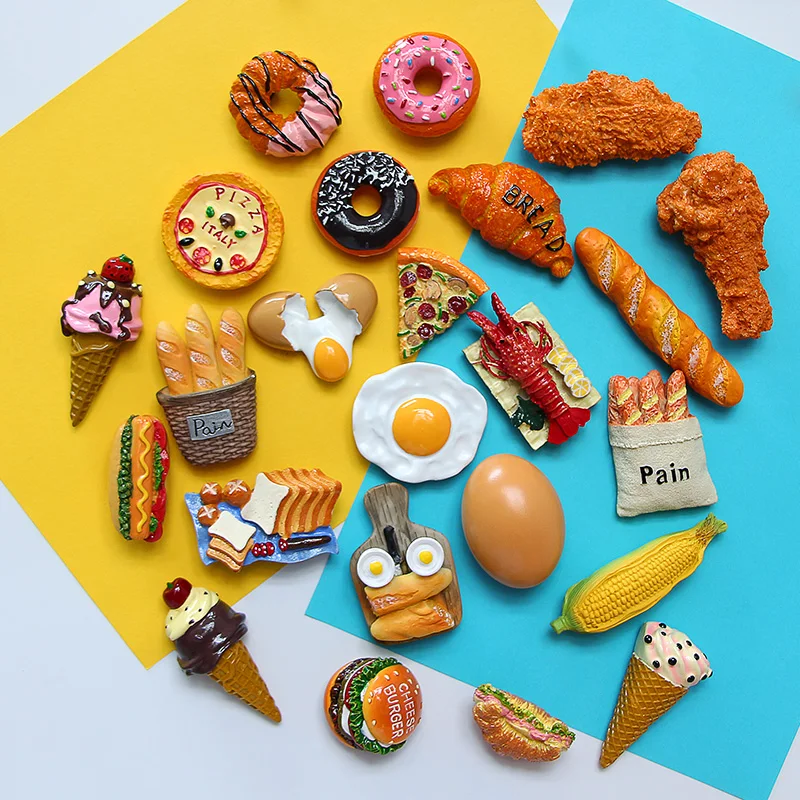 Magnetic Fridge Stickers Hot dog French stick food fridge magnets refrigerator paste egg bread hamburger corn lobster refrigerator paste home decoration