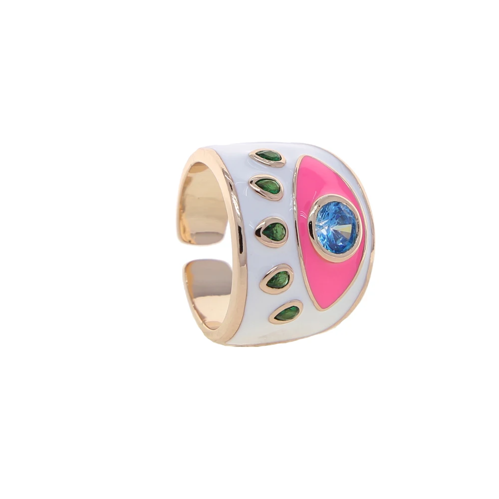Gold Color Rings Finger Ring Gold Color Ring Adjustable Rings Gold Color Pink Enamel Turkish Evil Eye Women Finger Band Ring Boho Bohemia Fashion Lucky Jewelry Adjustable Size