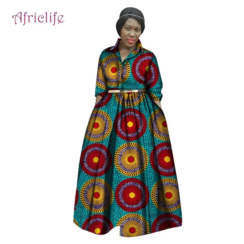 Модные африканские воск принт платья для женщин для Базен Riche рубашки из хлопка с воротником платье пачка Vestidos африканский дизайн костюмы