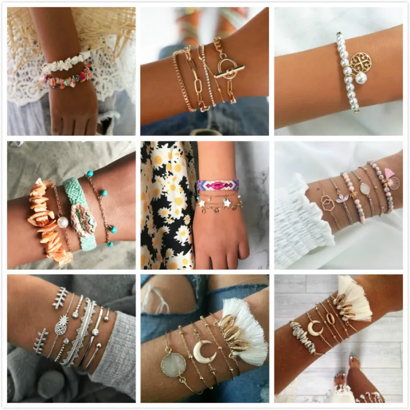 

10 Style Boho Moon Leaf Shell Crystal Bead Tassels Crystal Stone Beads Bracelet Women Charm Party Wedding Jewelry Accessories