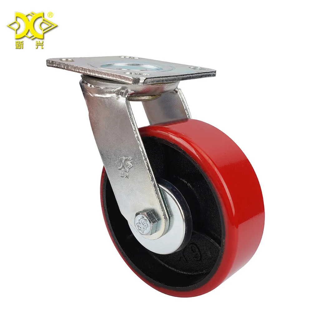 

Heavy Duty Truckle 6-Inch Cast-iron Pu Red Biaxial Universal Wheel Storage Cage Logistics Flow Truck Industrial Caster