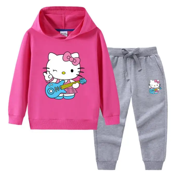 thumbnail image 1 of Hello Kitty-suéter con capucha para niña, pantalones, ropa de dos piezas para niño, conjunto de bebé de manga larga de algodón puro, moda bonita, 1 of 5