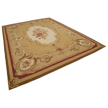 

268x367 Cm Yellow Handmade Aubusson Rugs-9x12 Ft
