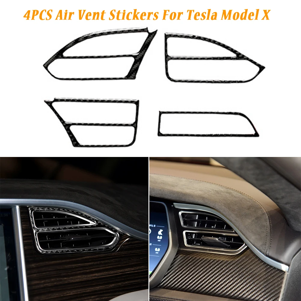 

4pcs Car Interior Cover Auto Styling Carbon Fiber Self Adhesive Decorative Air Vent Sticker Black Protective For Tesla Model X