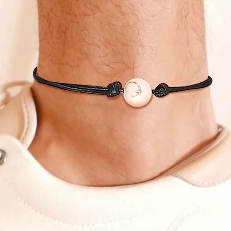 ANKLET FOR MEN STONE BEAD BLACK CORD GIFT FOR HIM WATERPROOF MEN'S ANKLE BRACELET ANKLET FOR MEN STONE BEAD BLACK CORD GIFT FOR HIM WATERPROOF MEN'S ANKLE BRACELET