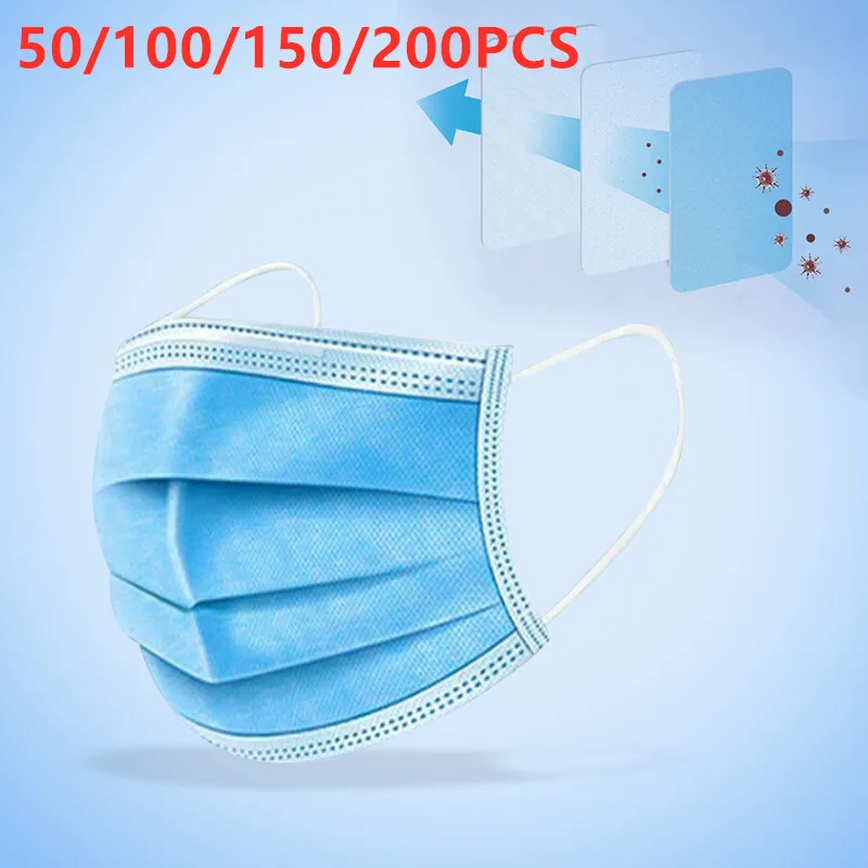 

50/100/150/200pcs Face Mouth Anti Dust Mask Disposable Protect 3 Layers Filter Dustproof Earloop Non Woven Mouth Masks