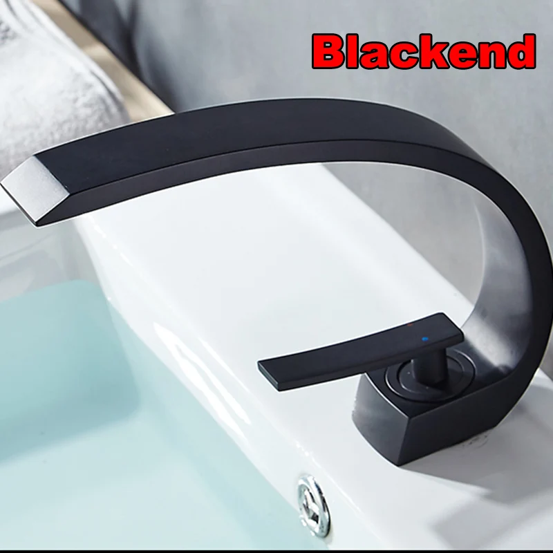 Black Deck Mount Wave Style Chrome Nickel Bathroom Basin Faucet Water Tap Basin Sink Tap Mixer Water taps Single Handle Hole - Цвет: Black