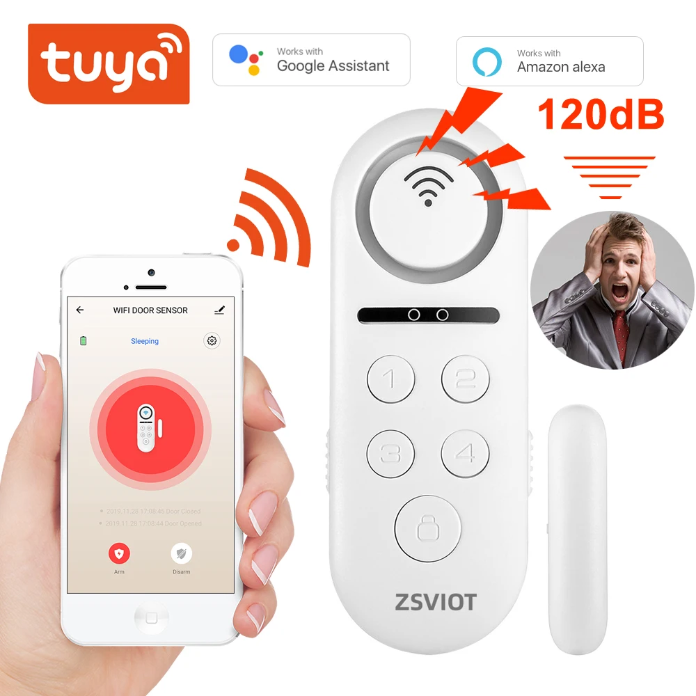 Tuya Wifi Sensor de Porta Build-in Buzzle sem Fio Magnético Janela Detector Ímã Interruptor de Alarme Aberto Vida Inteligente App Alexa Google