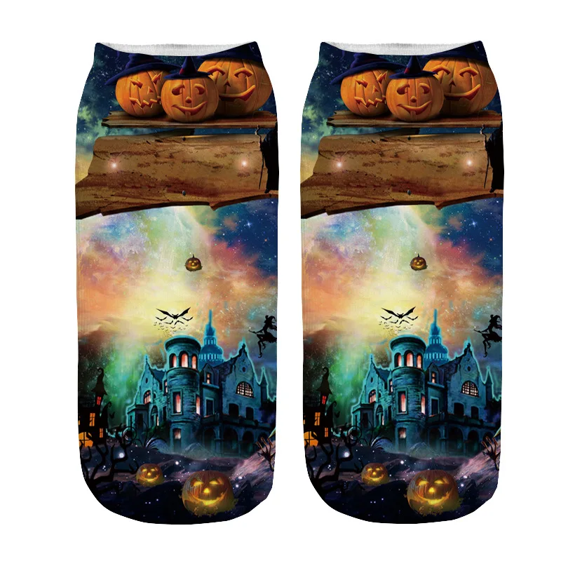 

3D Print Halloween Socks Funny Cats Pumpkin Bat Colorful Pattern No Show Socks Unisex Men And Women Casual Travel Daily Popsock