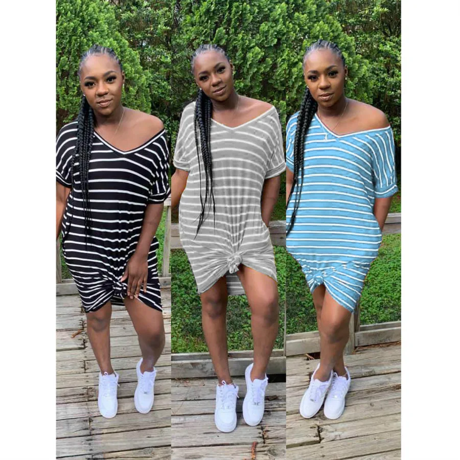 

Women's fashion side pocket Stripe Print European and American style dress cross border women's wear