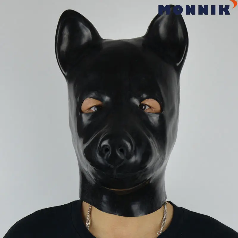 Unisex Latex Dog Mask with Zipper Closure and Eyes open Hood Role Play Head Mask