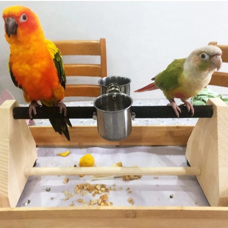 Bird Cage Perches with Feeder Dish Cup