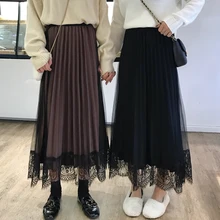 Длинная юбка с высокой талией и оборками спереди и сзади; женские зимние юбки; прошитая кружевная вуаль; женская фатиновая юбка; Saia Midi Faldas
