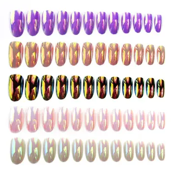 

24Pcs Chrome Nails Stiletto Fake Nail Tips Metallic False Nail Art Manicure Press on Nails Mirror Look Reflective False Nails
