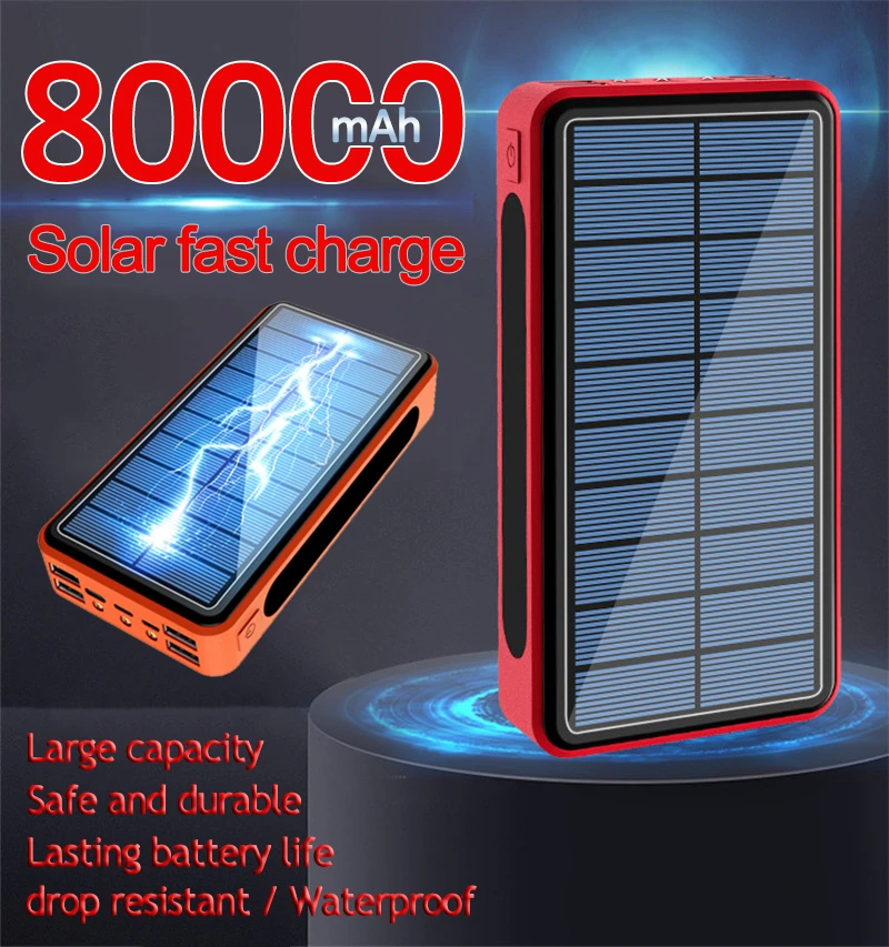 battery pack for phone 80000mAh Solar Power Bank Battery Panel Large-capacity Outdoor Travel LED Lighting Powerbank for Xiaomi Samsung IPhone Dropship power bank 30000mah