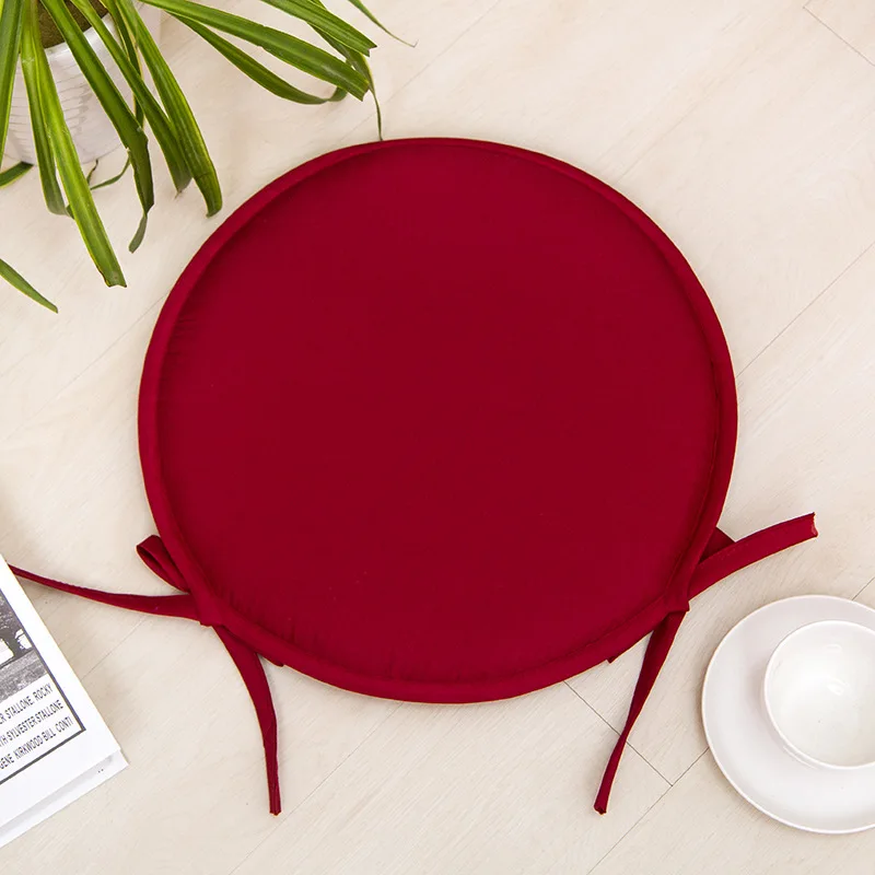 Wine red-Round Яркие однотонные Цветные подушки для стула, розовые декоративные подушки для пола, круглые подушки для путешествий, сидячий коврик для столовой кухни - Color: Wine red-Round