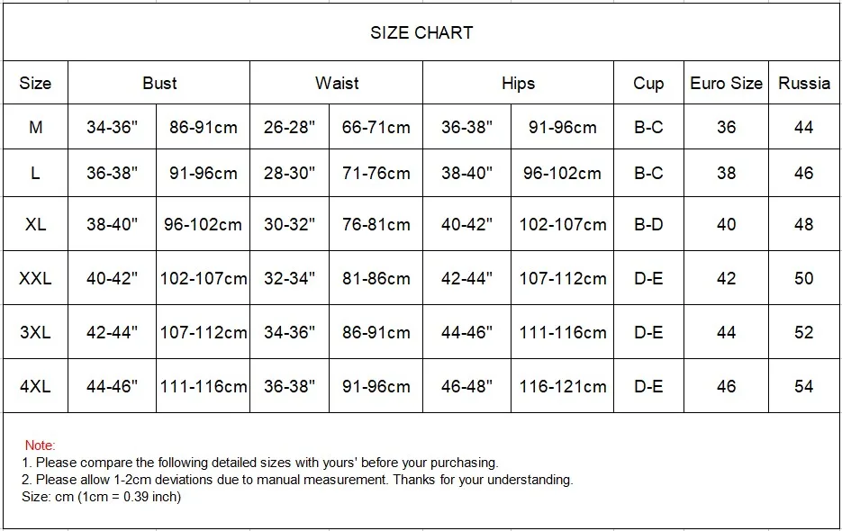 M-4XL尺码表大图