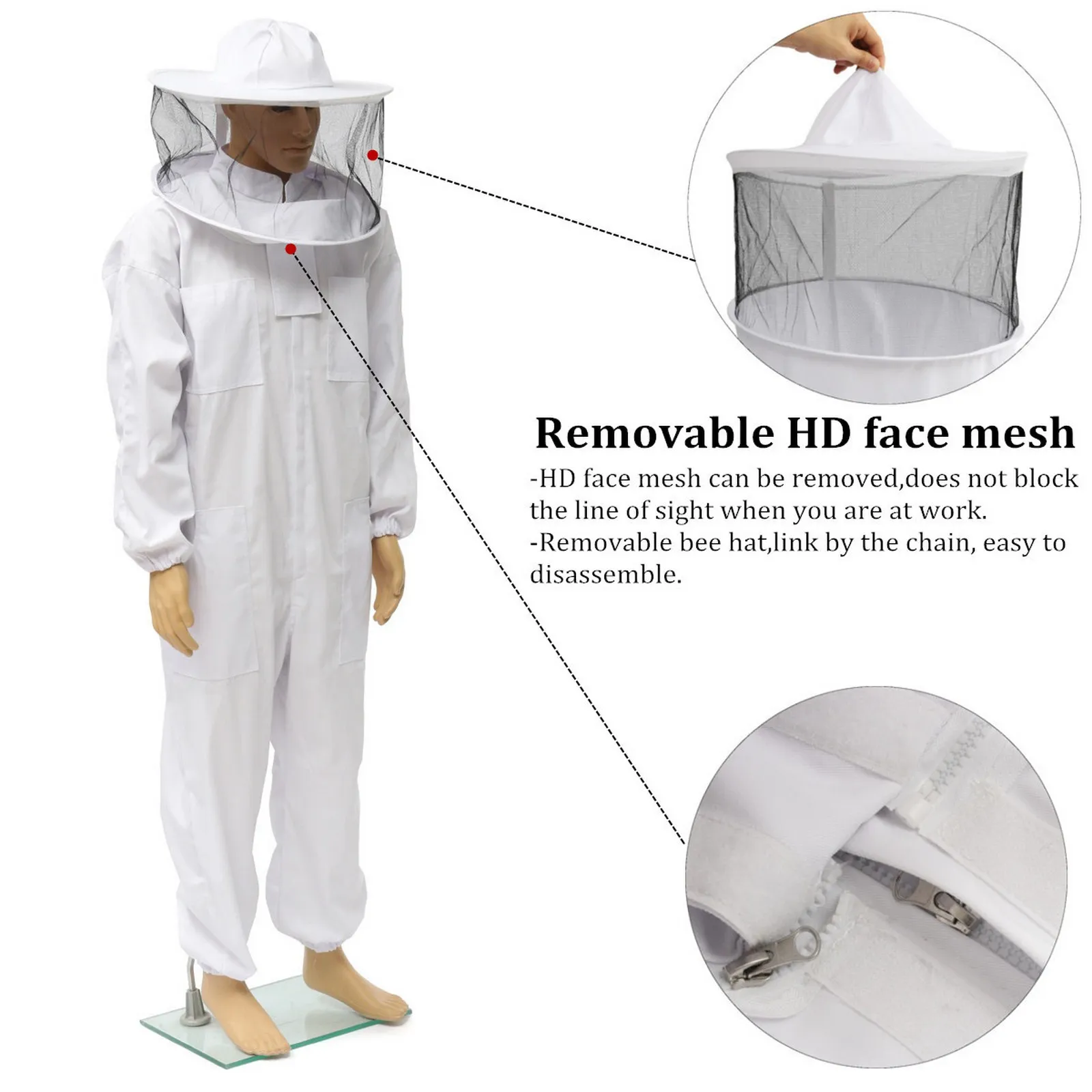 

Professional Full Body Beekeeping Clothes Breathable Beekeeper Clothes Siamese Anti-bee Suit Bee Protection Safty Veil Hat Dress