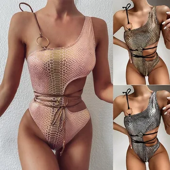 

Sexy Bikinis 2020 Swimsuit Snake Print Swimwear Women Hollow Shoulder Bikini Set Summer Bathing Suit Push Up Suit Beachwear