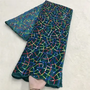 

New Sequins Lace Fabric green High Quality Latest African Velvet Lace Fabric Wedding French Tulle Lace Fabric Nigerican Wedding