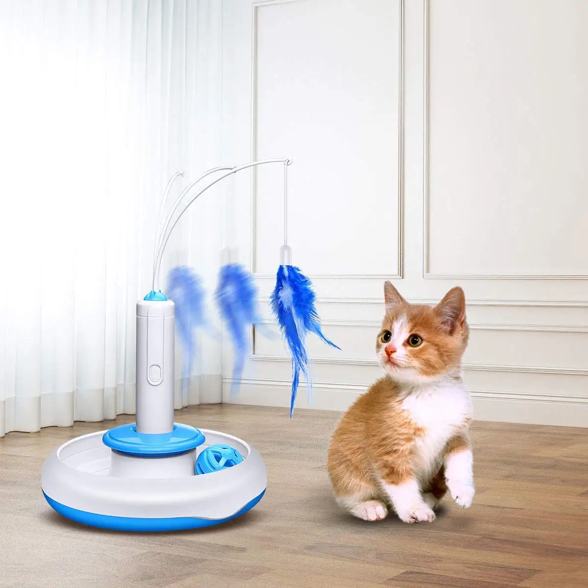 Feather Interactive Rotating Pet Cat Toys Electric Teaser Funny Cat Stick Toy