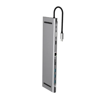 

10 In 1 USB Type C Hub To HDMI 4K USB 3.0 TF HDMI VGA RJ45 Adapter Dock for Laptop Mobile Phone