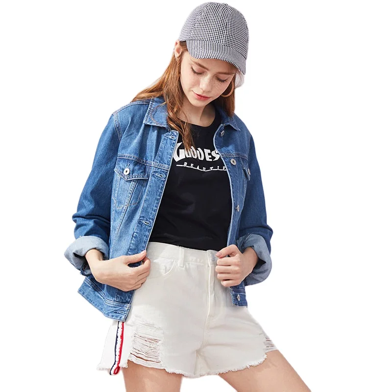 Куртка SEMIR женская джинсовая короткая с воротником из 100% хлопка в стиле бойфренда