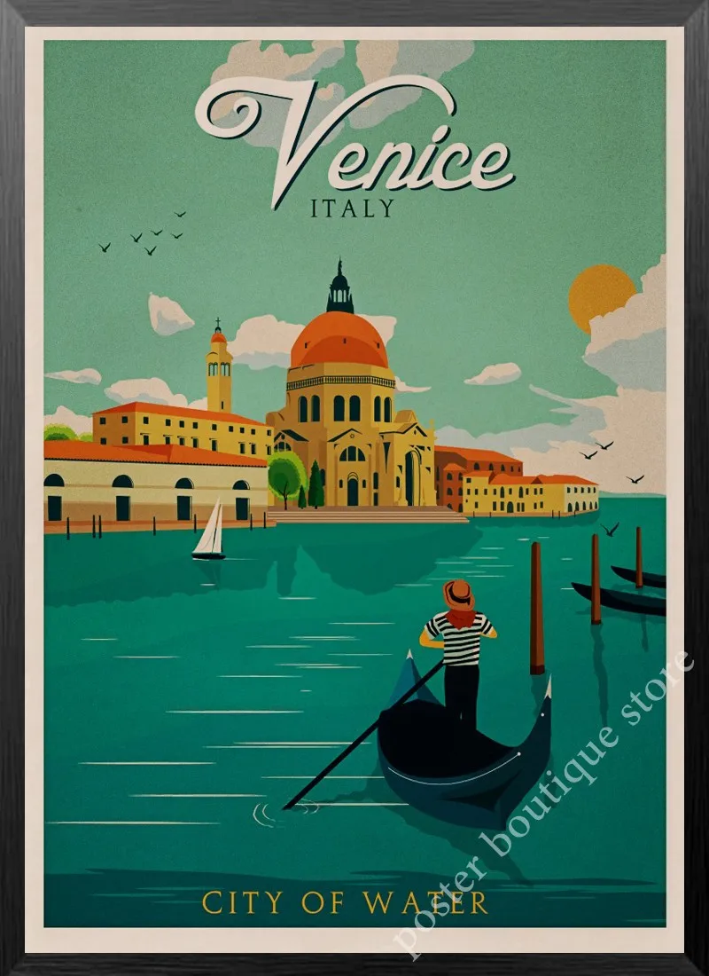 New York,Route 66,Venice,San francisco,Travel Landscape Vintage Retro Poster Decorative Wall Kraft Paper Poster Bar Home Decor